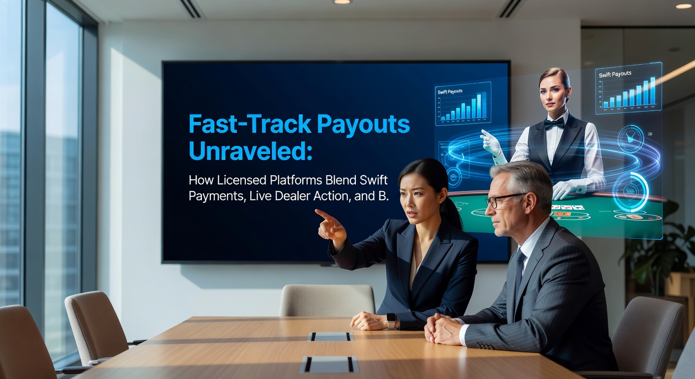 Grafik mit Zeitlinie schneller Auszahlungen, Live-Dealer-Tisch und mobilen Bonus-Pop-ups