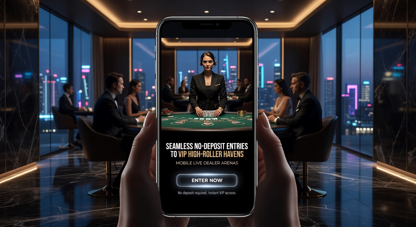 Mobile App-Schnittstelle mit Live-Stream eines High-Roller-Roulette-Tisches und No-Deposit-Einladung