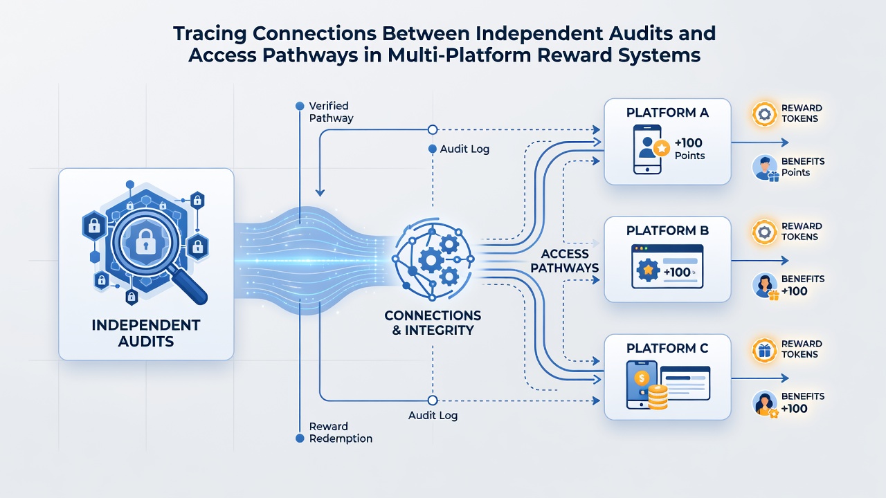 Visualisierung der Schnittstellen zwischen Audit-Daten und Belohnungszugängen über verschiedene Plattformen